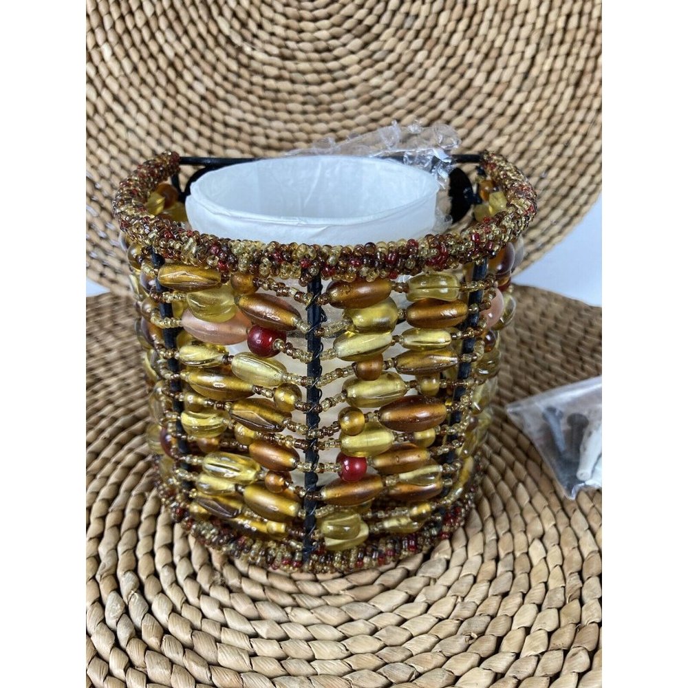 *2-New Pottery Barn "Madura" Amber Beaded Wall Sconce Votive Candle Holder Boho